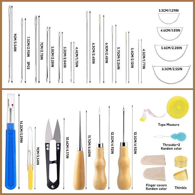 Morfen Upholstery Repair Kit, 71 Pcs Leather Sewing Kit, Leather Stitching Kit with Upholstery Thread, 3 Sewing Awl, Hand Sewing Stitching Needles, for Carseat Sofa Craft DIY