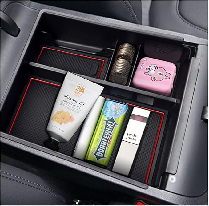 SXCY 2024 Tucson Limited Center Console Organizer Tray for 2022-2024 Hyundai Tucson NX4 Limited / 2023 Santa Cruz Accessories Armrest Console Box Storage (Red)