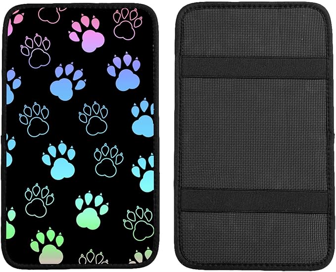 Auto Center Console Cover, Car Armrest Box Pad,Black Dog Paw Print Soft Waterproof Auto Armrest Seat Box Cover Protector for Most Vehicle SUV Truck Car