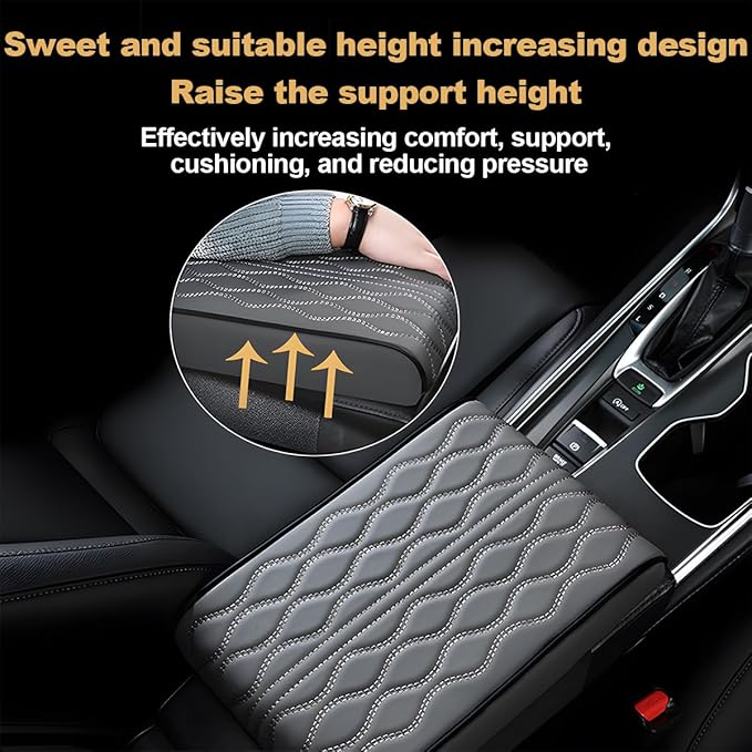Car Center Console Cover, Leather Waterproof Vehicle Armrest Box Pad, Memory Cotton Comfortable Automotive Interior Seat Box Cushion Protector Accessories, Universal for Most Cars (Beige)
