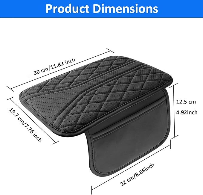 Car Center Console Cover with Storage Bags, Leather Armrest Pad Protector for SUV, Sedan, Truck Interior Accessories (Black)