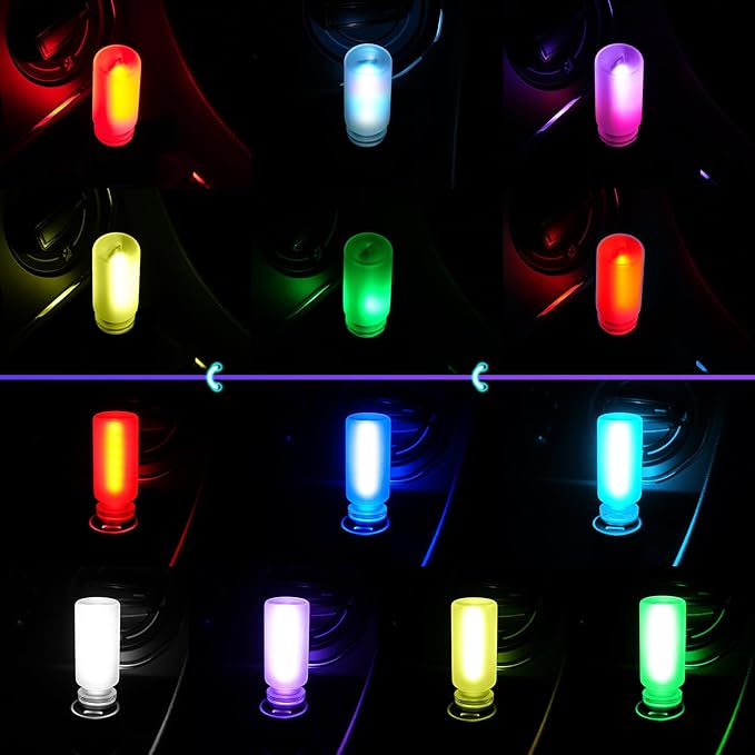 iFunyLED Car Interior USB LED Night Light, Touchable Dimming with 13 Modes of Car Ambient Lighting Kit, Frosted Glass Bottle Lamp, Car Interior Accessories Suitable for Most Vehicles, Pack of 2