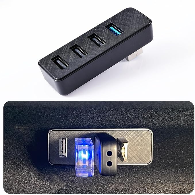 USB Hub for Tesla Model Y Juniper 2025 2026 Model 3 Highland 2024 2025, 4 in 1 Glove Box USB 3.0 Expander Glovebox Docking Station for Dashcam Flash Drive Charging Data Transferring Game Music