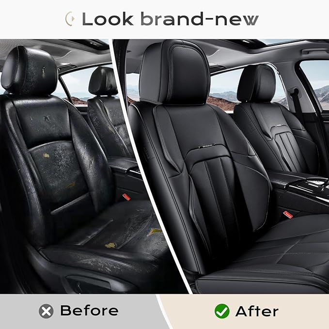 Coverado Car Seat Cover, Cover for Cars Front Seat, Premium Leather, Universal Fit Waterproof Seat Protectors, Car Seat Cushion Non-Slip for Most Cars-Black