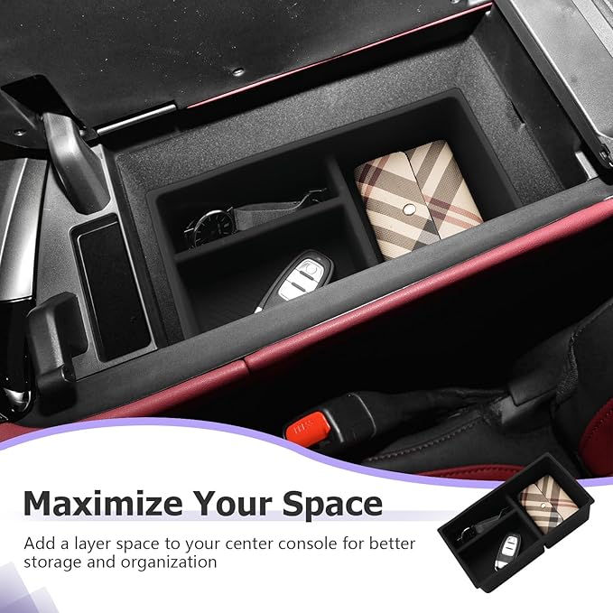 LUWU Lexus NX 2025 2026 Center Console Organizer for 2022 2023 2024 2025 2026 Lexus NX250/NX350/NX450 Accessories Armrest Console Storage Box Glove Organizer Tray Silicone Material 2-Pack (Black)
