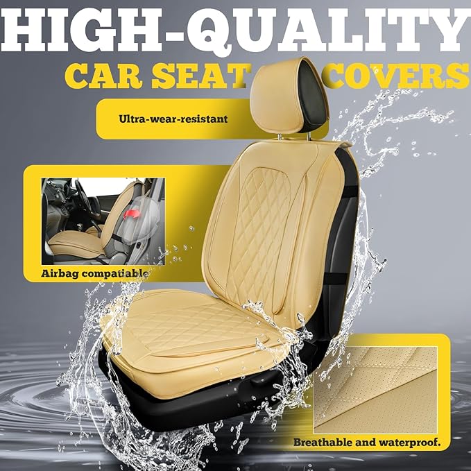 LINGVIDO Car Seat Covers Full Set (5 Seats) - Premium Perforated Nappa Leather, Waterproof Shield, Omni-Adapt Fit SUVs Sedans, Ultimate Family & Pet Protection