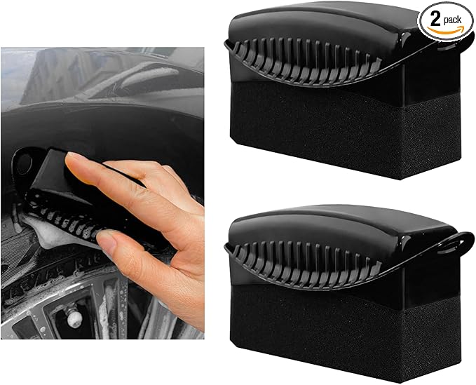 2 PCS Tire Dressing Applicator, Car Tire Shine Applicator Polishing Sponge Pads with Lid, Waxing Polishing Cleaning Tools Wheel Applicator Foam, Detailing Car Accessories (Black)