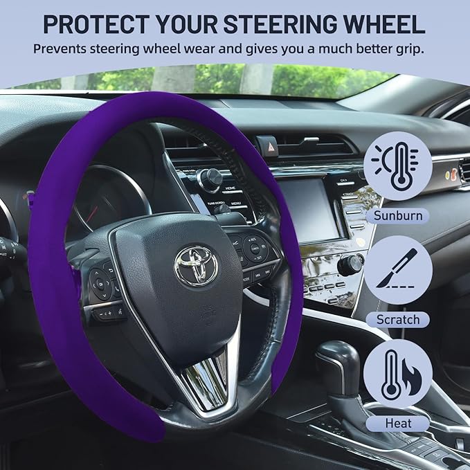 Suede Steering Wheel Cover, Universal 15 Inch Car Steering Wheel Cover, Non-Slip Design,Breathable,Car Interior Accessories Purple