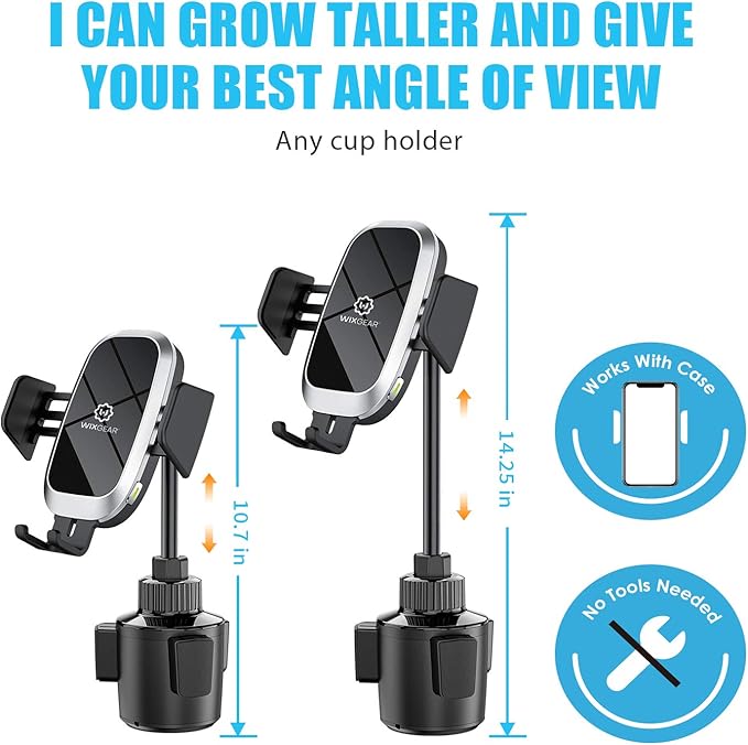 WixGear Wireless Car Charger, Auto-Clamping Fast Wireless Car Charger, Cup Phone Holder for Car, 10W Qi Fast Charging Compatible iPhone 11, Xs/MAX/XS/XR/X/8/, Samsung S10/S9/S8 Full Automatic Arms