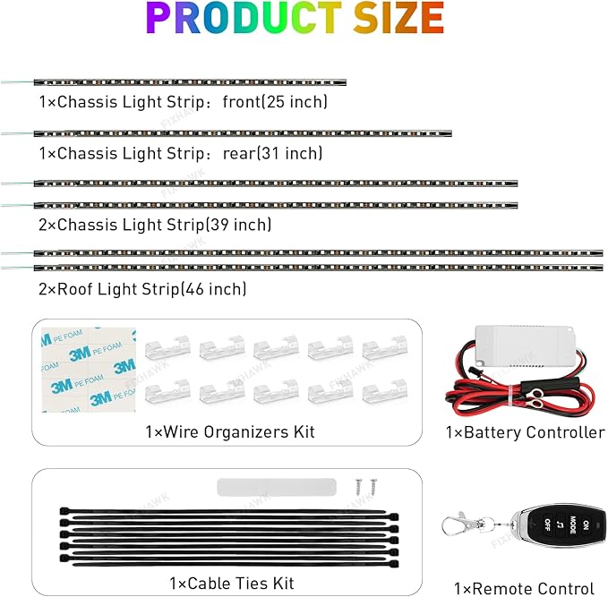 Golf Cart Underglow LED Light Strip Kit, 28 RGB Modes with Music Sync & Wireless Remote | 12-85V Wide Voltage, Fit Club Car, EZGO, Yamaha (2/4/6 PCS)