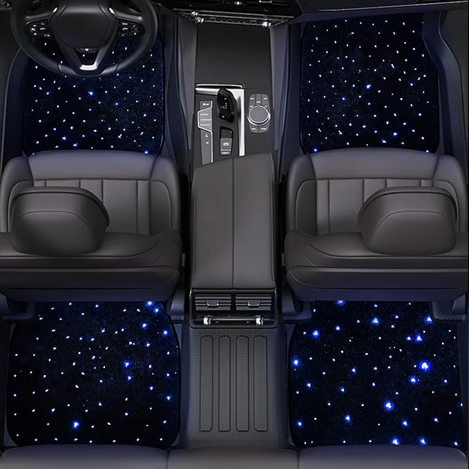 Starlight LED car Floor mat - Universal Type, Equipped with Remote Control Environment RGB Lighting kit, Waterproof and Washable, Vehicle Multi-Color Starlight Effect, Creating a Romantic Atmosphere