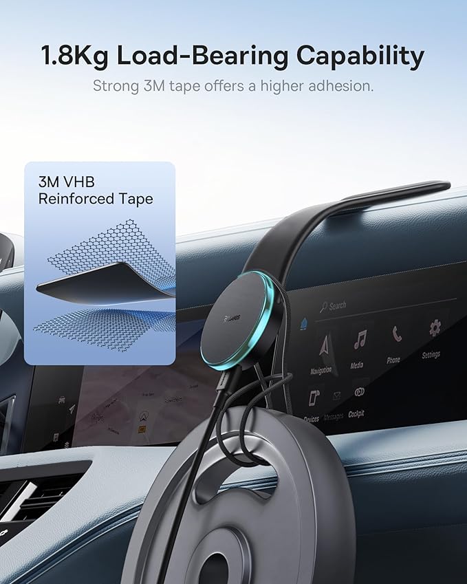 Baseus for Magsafe Car Mount Charger, 15W Wireless Car Charger Phone Holder, Magnetic Car Dash Mount for iPhone 15 14 13 12 Pro Plus Max, Bendable Memory Titanium Alloy for All Dashboard, Windshield