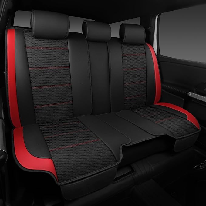 CAR PASS 5 Seats Leather Car Seat Covers, Sideless Car Seat Protectors with Storage Pocket, Water Resistance Seat Cover, Universal Fit Most Cars, SUVs, Trucks and Vans (Full Set,Black and Red)