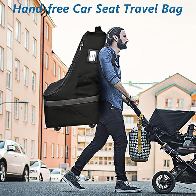 YOREPEK Car Seat Travel Bag with Wheels, Padded Car Seat Backpack, Large Carseat Travel Bag for Airplane, Gate Check Bag, Car Seat Travel Cover with Shoulder Strap, Car Seat Carrier for Airport