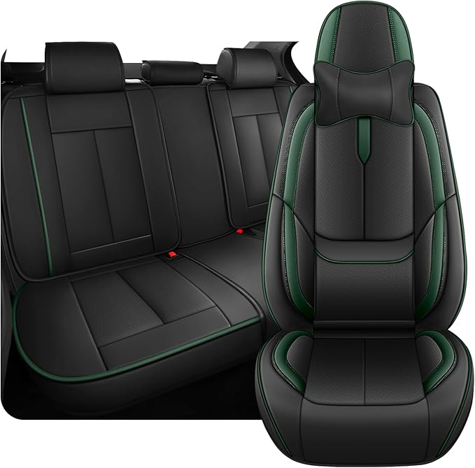 Fit for 98% of Mercedes Benz Car Seat Covers with Headrests, Premium Nappa Leather Seat Cover, Fully Wrapped Protect Modern Style Seat Cover (5-Seat Luxury, Black & Green)