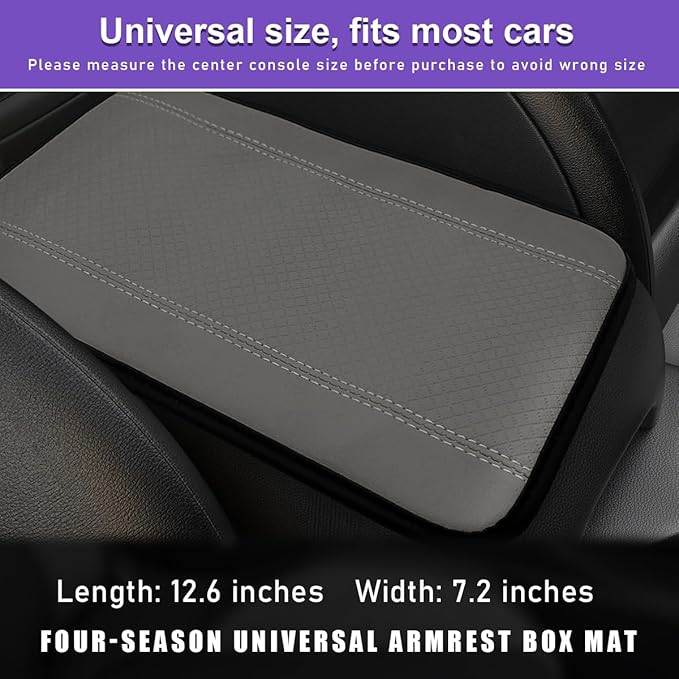 Car Center Console Pad, PU Leather Auto Armrest Seat Box Cover Protector, Comfortable Arm Rest Storage Box Mat for Vehicle Interior Protection, Universal Car Accessories (Gray)