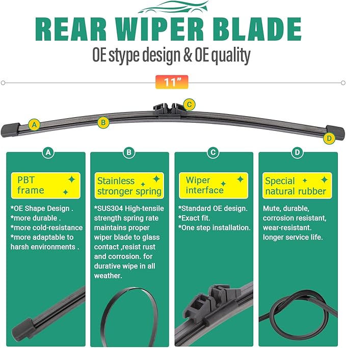 26" 18" 11" Windshield Wiper Blades Replacement for Lincoln Corsair 2020 2021 2022 2023 2024 Premium All Weather Front Rear Wipers Set - OEM Quality (Pack of 3)