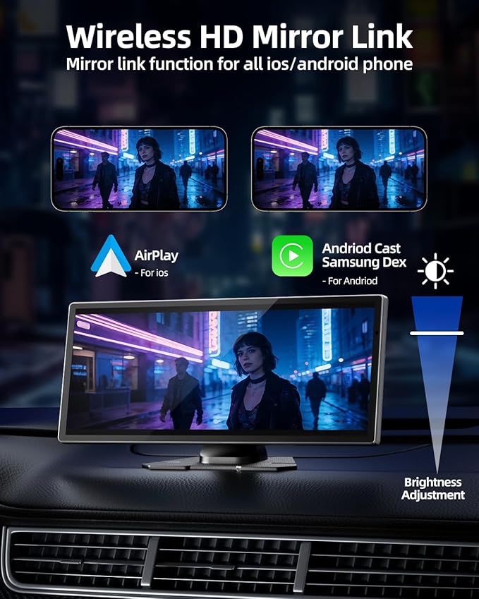 11.5" Wireless Apple CarPlay Screen for Car, Portable Car Play & Android Auto Touch Screen Car Stereo with App Control, 4K Dash Cam 1080P Backup Camera, GPS, Voice Control, Mirror Link FM All Vehicles