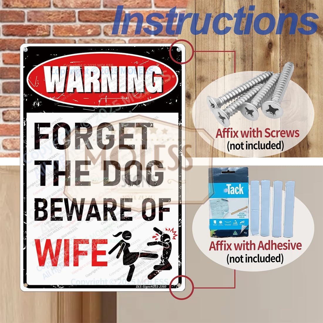 'Forget the Dog – Beware of Wife!' Funny Man Cave Decor for Men | 12x8″ Durable Vintage Metal Man Cave Signs Wall Decorations for Basement/Garage/Mancave, 2360