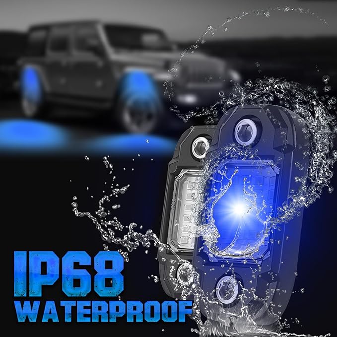 4 Pods Blue Rock Light LED Waterproof Neon Trail Rig Lamp Underglow Lights for Car Truck Motorcycle SUV ATV UTV (Blue)