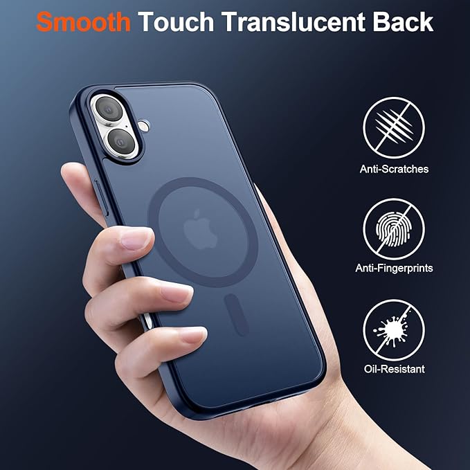 SUPFINE Magnetic for iPhone 17 Case with Screen Protector (Compatible with MagSafe)(Military Grade Drop Protection) Translucent Matte Shockproof with Anti-Fingerprint Phone Cover,Dark Blue