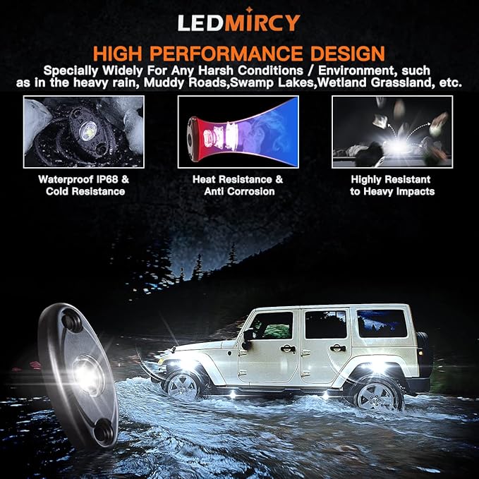 LEDMIRCY Pure White Rock Lights 30PCS 6000K Super Bright Rock Light White for Off Road Trucks ATV UTV SUV Boat Car Underglow TRAI Rig Light Underbody Neon Lights High Power Waterproof Shockproof
