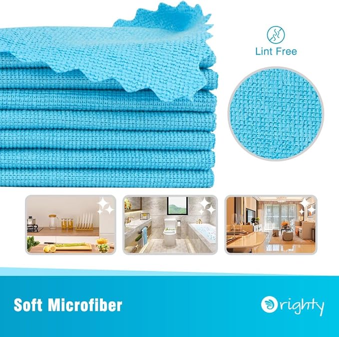 Orighty Microfiber Cleaning Cloth, 5 Pack Highly Absorbent Cleaning Rags, Household Cleaning Supplies, Reusable Lint Free Cloths Microfiber Rag for House, Kitchen, Car Care, 12x11 inch, Blue