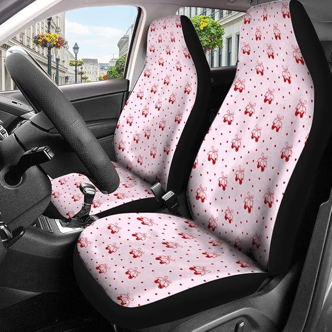 GENANY Pink Polka Dot Car Seat Covers Set of 2, Girly Breathable Front Seat Covers for Truck Sedan SUV, Cute Pink Car Accessories, for Women Men