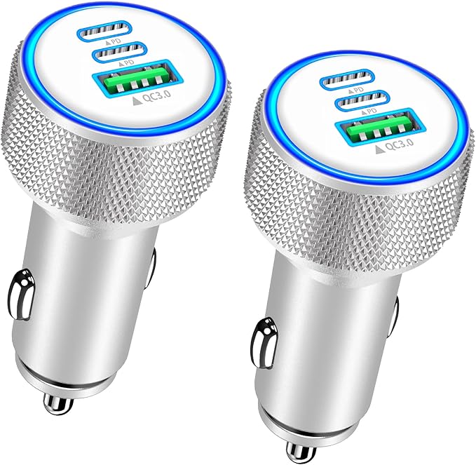 USB C Car Charger, Rombica 2Pack 3Port 67W Dual USB-C&USB-A Car Power Cigarette Lighter USB Charger 3 in 1 PD/QC Type C Car Charger Fast Charge for iPhone 17 17 Pro 16 15 14 13 12/Galaxy S26 S25/Pixel