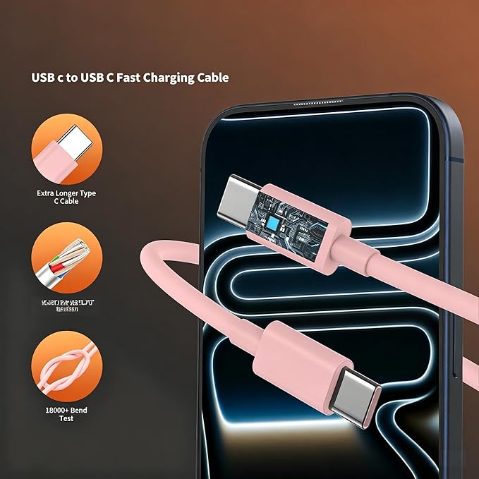 iPhone 17 16 Pro Max Charger Fast Charging, Super Fast USB C Chargers for iPhone 17(6FT+6FT+10FT) Type C Chargers Cord with Fast Charger Block for iPhone 17/16/15 Series/iPad/ GalaxyS26/S25/S24 Pink