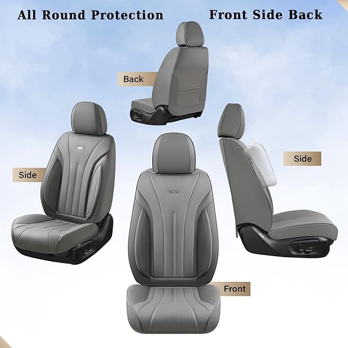 Coverado Gray Car Seat Covers Front Seat, 2 Pack Waterproof Leather Seat Covers, Front Seat Covers for Cars, Breathable Car Seat Protector Universal Front Car Seat Cushion Fit for Most Cars, Trucks