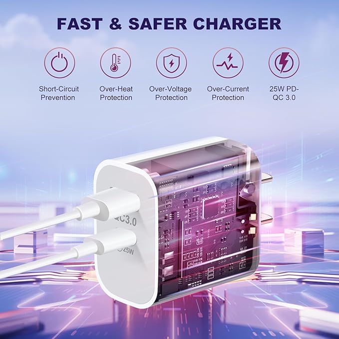 Aolcev for iPhone Charger Fast Charging Bling 2 in 1 USB A USB C Charger Block 25W Type C Fast Charging Blocks for iPhone 17 16 15 14 13 iPad Bling USB C Adapter for Galaxy S26 S25 Rhinestones Pink
