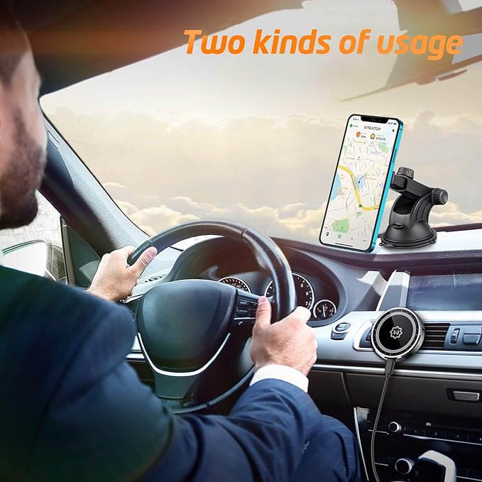 WixGear 15W Wireless Magnetic Car Charger, Air Vent & Dashboard Mount for iPhone 13/13 Pro/12/X Thru Mini with Auto Alignment