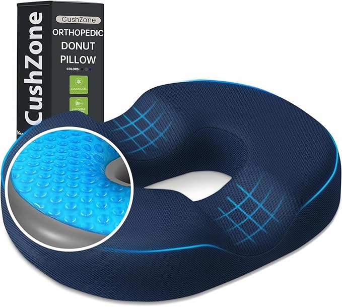 Donut Pillow Seat Cushion - Cooling Gel Outdoor Chair Cushions, Memory Foam Seat Cushion for Office & Home, Car Seat and Patio Furniture Cushions, Hemorrhoids Pillow and Tailbone Pain Relief, Blue