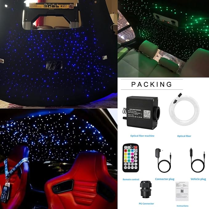 AZIMOM 16W Twinkle & Sound Activate 550pcs*0.03in*9.8ft Fiber Optic Starlight Headliner Kits for Car Home Star Ceiling Sky Decoration, APP& Remote Control Light Engine End Glow Fiber Strands
