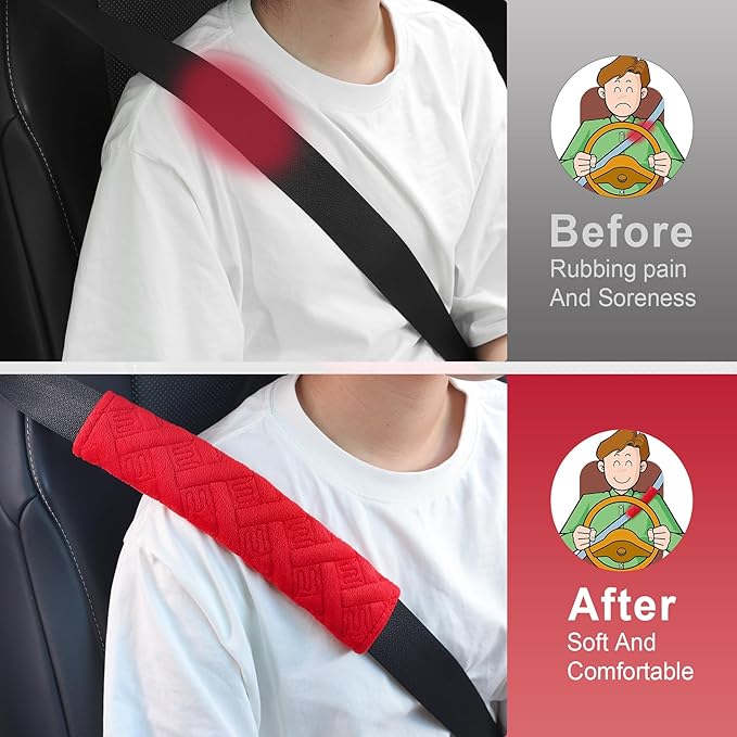 JUSTTOP 2-Pack Universal Car Seat Belt Pads Cover for A More Comfortable Driving, Seat Belt Shoulder Strap Covers Harness Pad for Car Interior Accessories(Red)