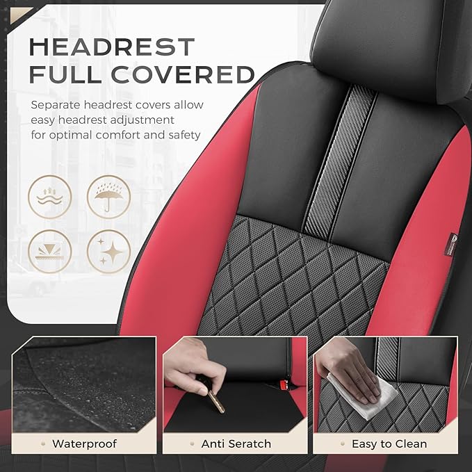 Coverado Car Seat Covers Full Set, Automotive Leather Seat Covers for Car，Universal Fit Front Back Seat Cover, Non-Slip Waterproof Breathable Car Seat Protector