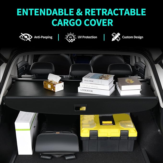 Tecoom Cargo Cover fit for Toyota 4Runner Accessories 2010-2024, Retractable Rear Trunk Cover Luggage Security Shade, Anti-Peeping Privacy Screen Protector, Carbon Fiber Texture