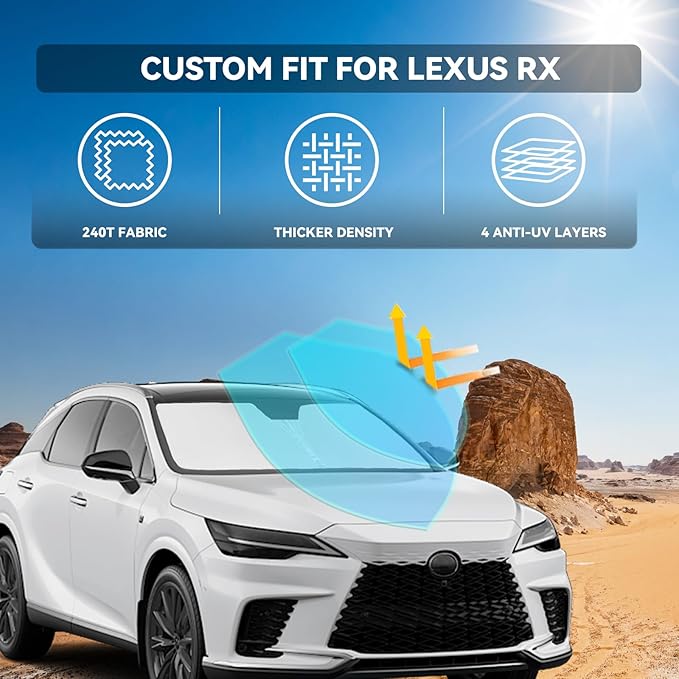 for RX 300 350 450 FSport 2010-2015 Windshield Sun Shade - 4 Layers Car Sunshades for Front Windows Shade Cover Custom Fit RX Sun Visor 250T Retractable Shade Blocks UV Rays Car Accessories
