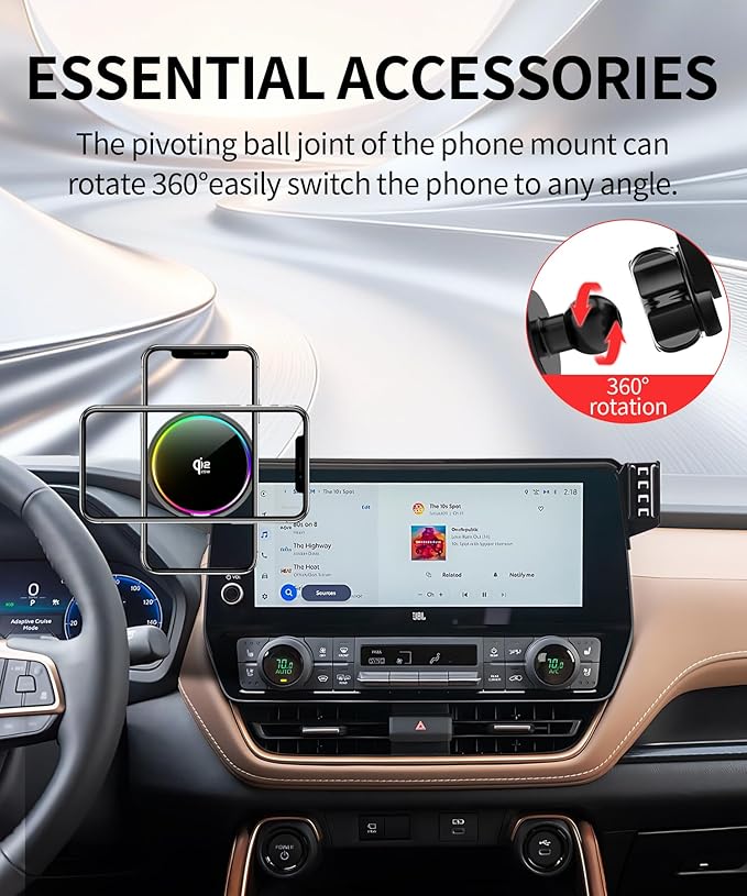 Qi2.2 25W Magnetic Car Mount Charger for Toyota Grand Highlander/Grand Highlander Hybrid 2024-2026 Accessories,for Fast Charging Cell Phone Holder 12.3 Inch Screen Fixed Clip with Cooling Fan