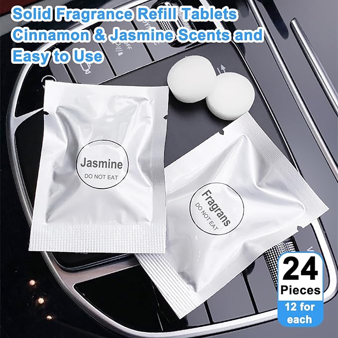 24 Pack Cinnamon & Jasmine Car Air Freshener Refills, Car Air Vent Clip Freshener Replacement Pads, Solid Fragrance Scent Refill Tablets