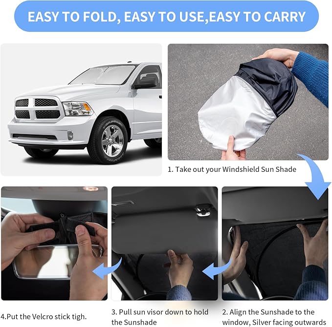 for Dodge RAM 1500 2019-2024 2025 2026 Sun Shade Sunshade Windshield Cover - 4 Layers Front Window Shade for RAM1500 2Dr RegularCab 4Dr QuadCab CrewCab MegaCab Pickup Sun Visor Car Accessories