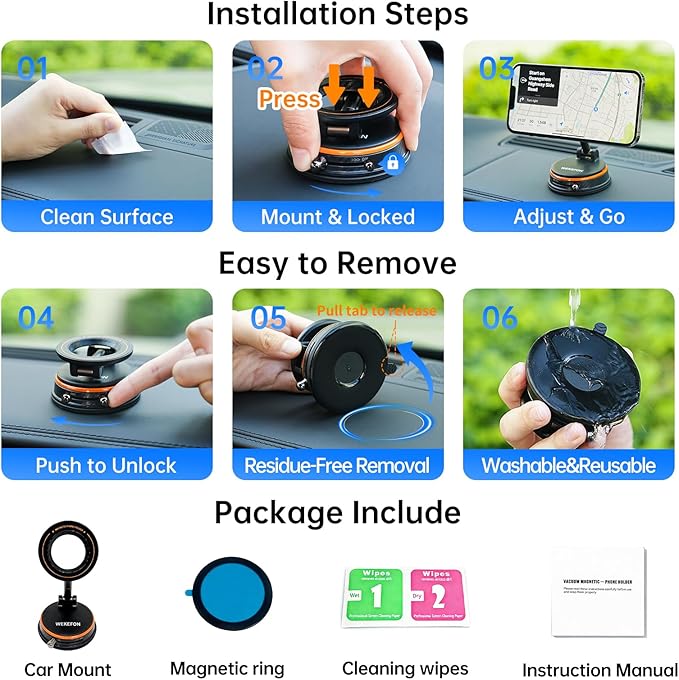 2026 Upgraded Vacuum Magnetic Car Phones Holder for Magsafe [120LBS Ultra Suction Cup & 3000gf Magnet ] 1100° Adjustable Cell Phone Mount for Your Car/Gym/Mirror for iPhone 17 16 15 14 13 12 Series