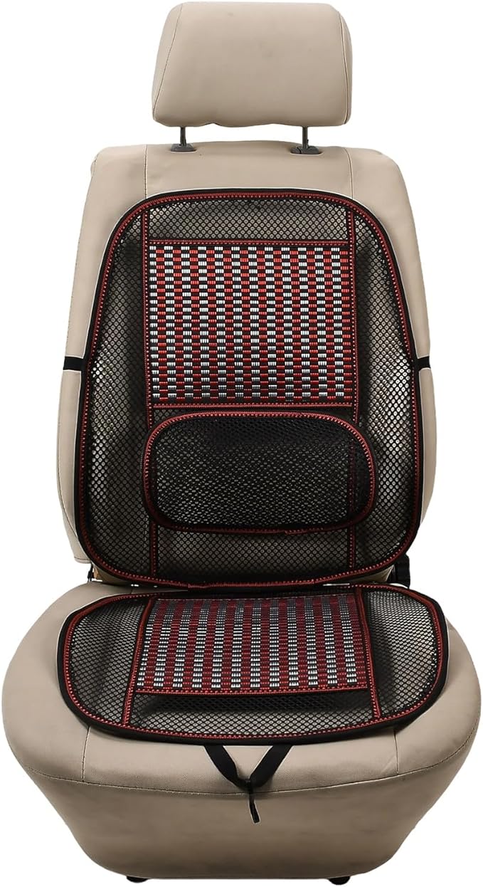 JSCARLIFE Breathable Car Seat Cushion, Summer Cooling Bamboo Single Seat Pad with 3D Lumbar Support - Airbag Compatible Driver Seat Mat for Long Drive Fatigue Relief