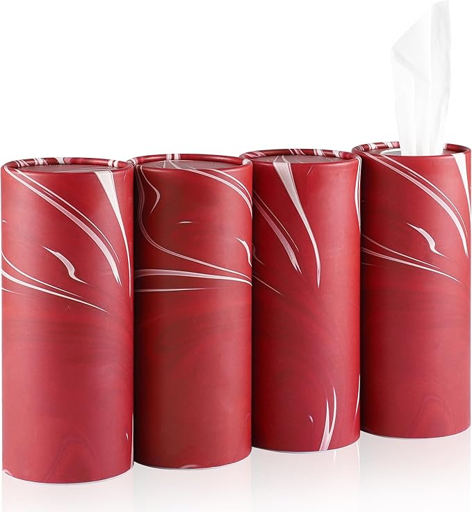 SINGARO Car Tissue Holder, 4 Pack Car Cup Holder Facial Tissues with Travel Tissue Bag, Quick and Convenient Flower Combination Car Tissue Box(4 Canisters/200 Tissues) Red