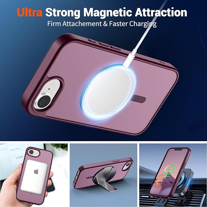 SUPFINE Magnetic for iPhone 17e Case/iPhone 16e Case (Compatible with MagSafe)(Military Grade Drop Protection) Slim Translucent Matte Shockproof with Anti-Fingerprint Phone Case,Wine Red