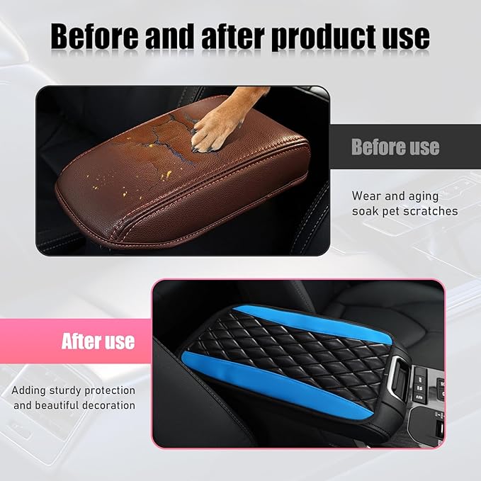 Car Center Console Cushion Pad, PU Leather Waterproof Auto Armrest Box Cover Protector, Comfortable Armrest Seat Box Cover Mat, Universal Car Accessories for SUV Truck (Blue)