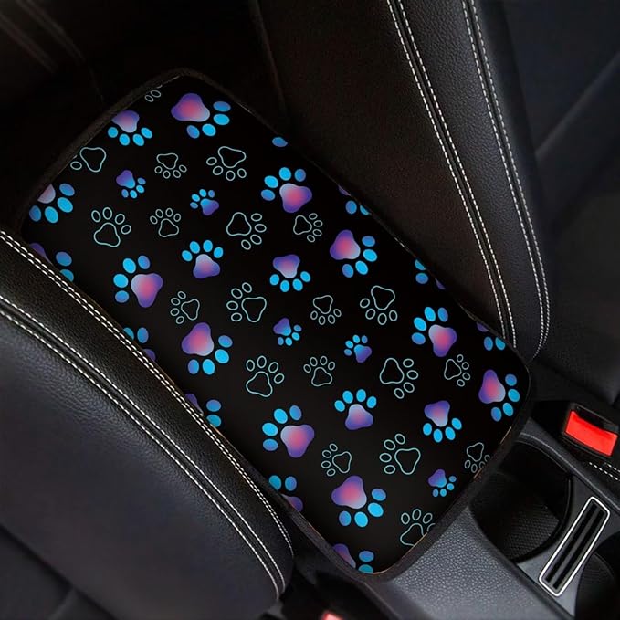 UNICEU Purple Dog Paws Auto Center Console Armrest Pads for Dog Owner,Anti Slip Easy to Install Automotive Armrest Cushion Scratch Proof Auto Seat Box Cover Protector