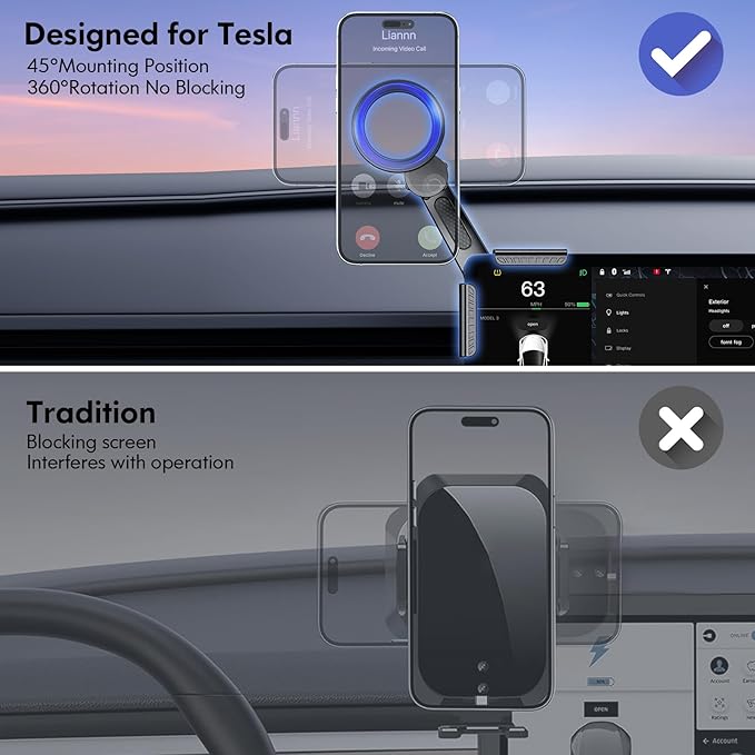 Tesla Phone Mount, for MagSafe Car Mount, 【Strongest Magnet Power】 Magnetic Car Phone Holder for Tesla 3/Y/S/X Accessories Screen, Fits All Phone, Tesla Model Y Accessories Tesla Model 3 Accessories