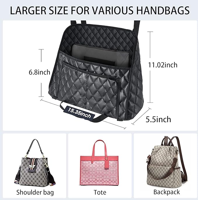 AICEL Car Handbag Purse Holder Between Seats, Auto Seat Leather Organizer Pocket, Front Seat Bag Box Storage for Cell Phone Document, Backseat Barrier for Kids Pet, Fits for Most Vehicles